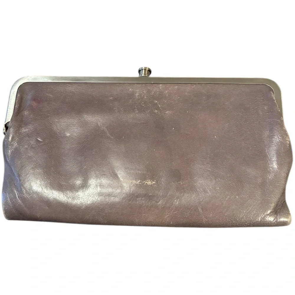 HOBO International Lauren Leather Double Frame Clutch Wallet | Gravel Gray